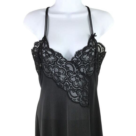 Lily of France Lingerie sz S Black Nylon Maxi Nightgown Lace Union Made 50s USA - Picture 2 of 15